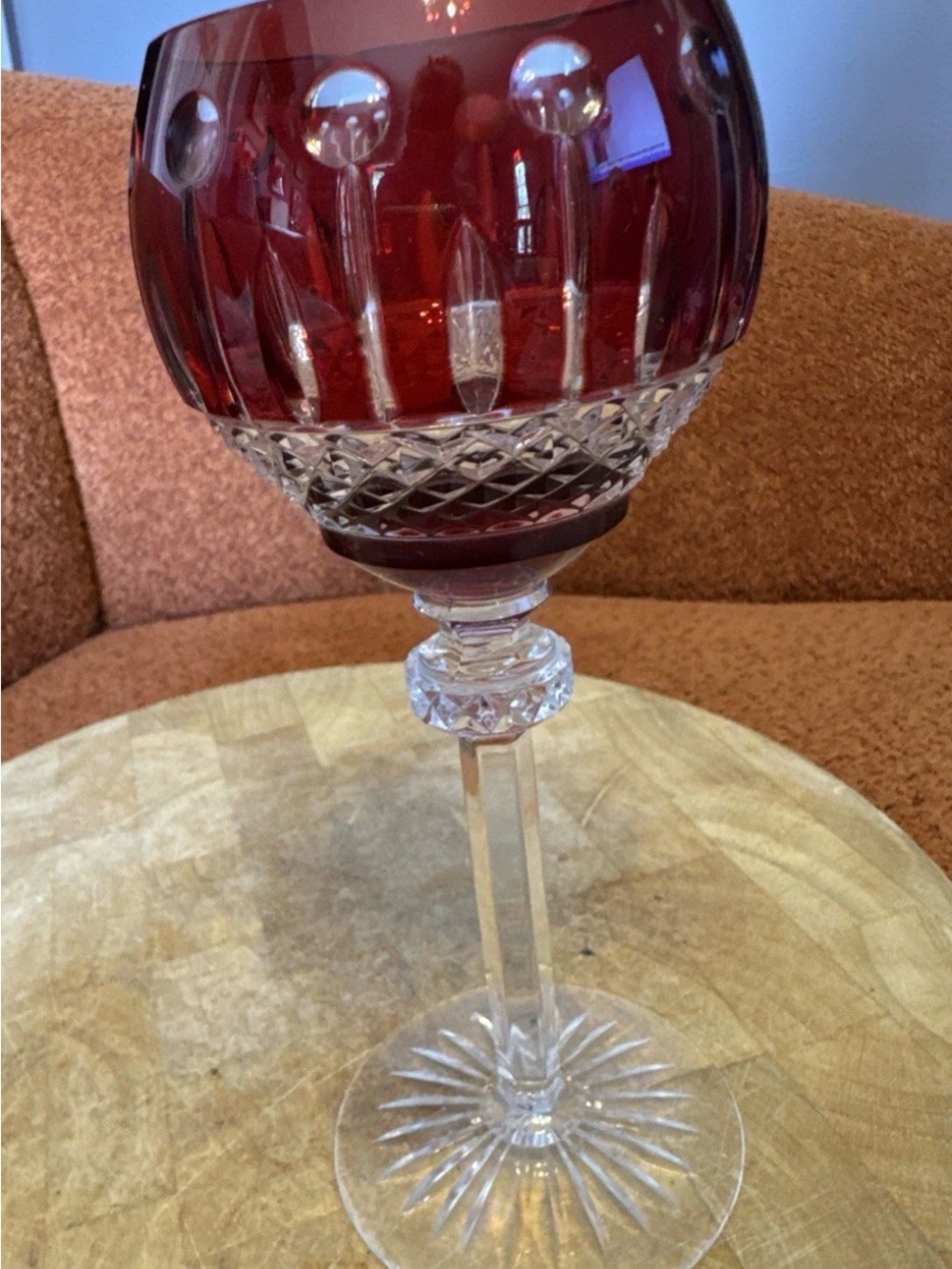 1  Godlinger Goblet KING LOUIS  Ruby Red Cut to Clear Crystal  WINE Hock Hungary